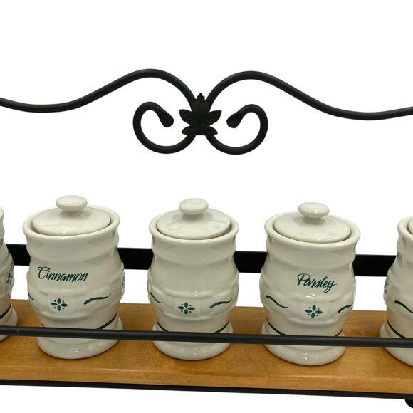 Longaberger Spice Rack W/ 5 Jars & Lids Green White Metal Screws Included - Picture 6 of 16